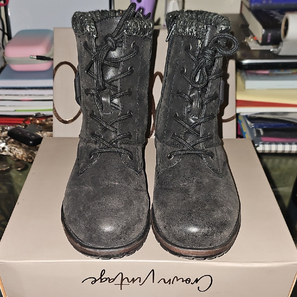 Crown Vintage Black Lace Up Boots